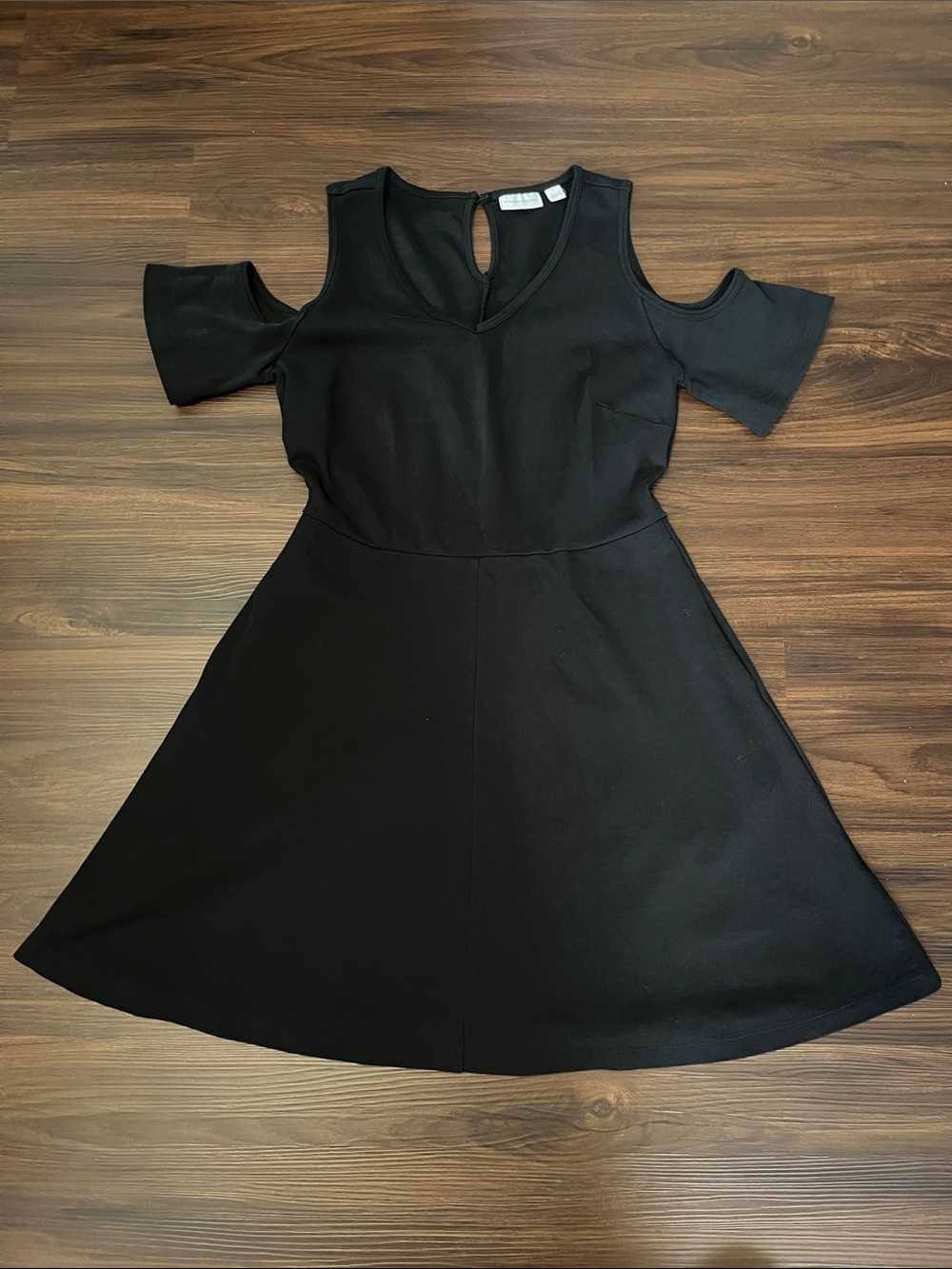 New York & Company Black Cold-Shoulder A-Line Mini Dress
